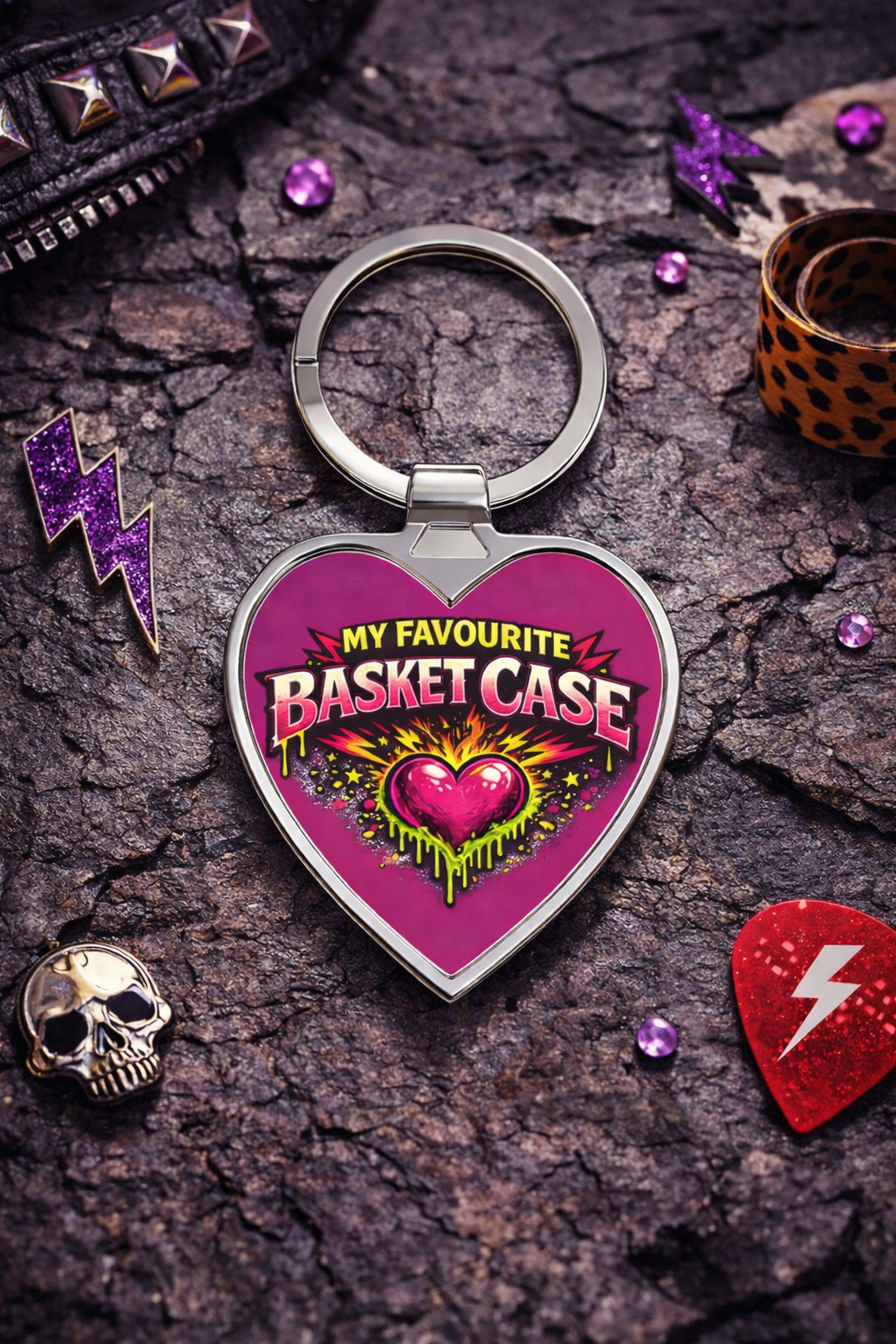 'My Favourite Basket Case'  Rock Heart Keyring - By Suck it Sandwich