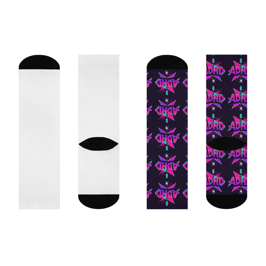 ADHD Rocks - By Suck it Sandwich- Retro Neon Cushioned Crew Socks - Bold Statement Socks for Neurodivergent Pride